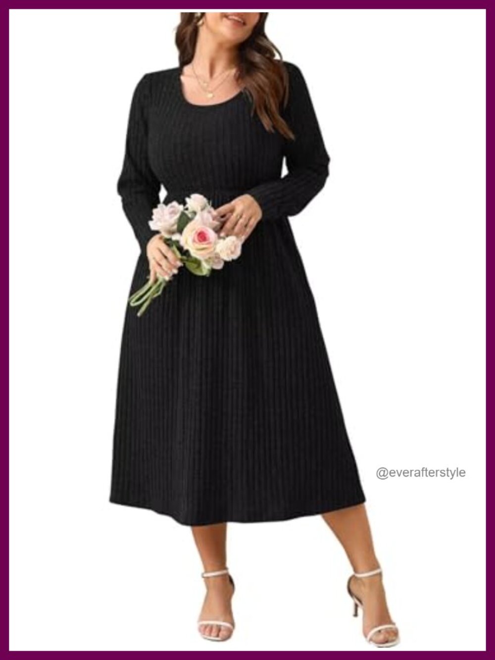 Plus Size Sweater Maxi Dress Scoop Neck Long Sleeve Pockets